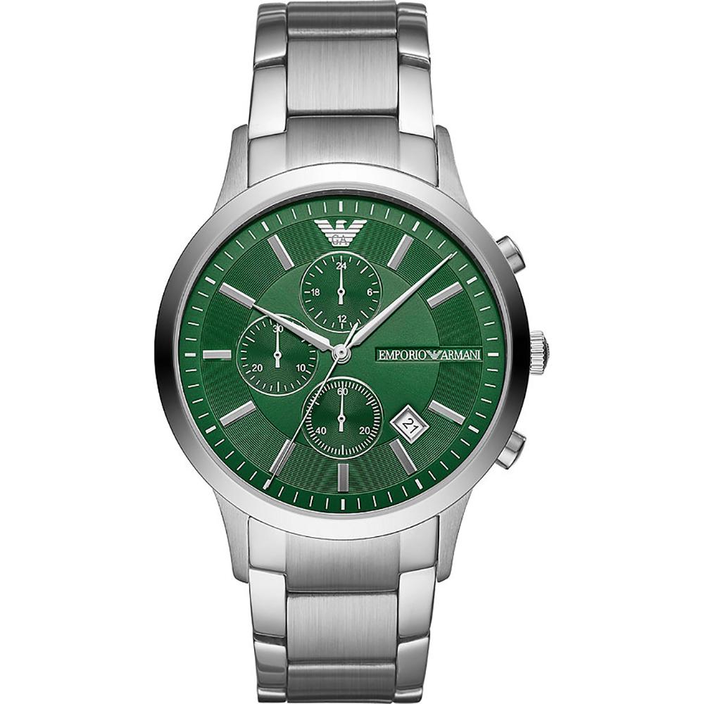 Emporio Armani Renato Green Silver Metal Men s Quartz Chronograph Watch AR11507 зелёный