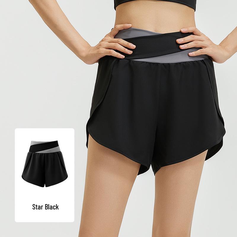 Women's High-Waist Quick-Dry Colorblock Yoga Shorts with Side Pockets