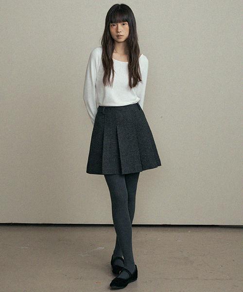Lingseoul Wool Pleated Short Skirt-Black