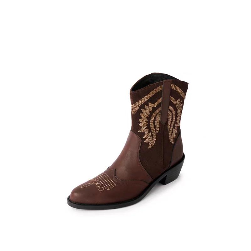 Large size pointed thick heel Martin boots women's autumn and winter new embroidery one-pedal Chelsea boots women