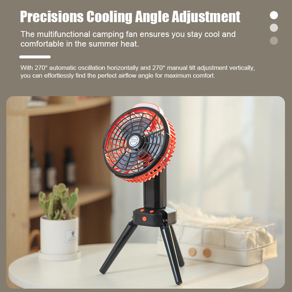 2 In 1 Camping Fan with LED Light Multifunctional Tent Ceiling Fan Rechargeable Tripod Fan Support
