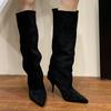 Fashion Fashion Vintage Thin Heels Women Knee High Boots Fashion Winter Sexy Pointed Toe Stripper Party Shoes Zapatos De Mujes