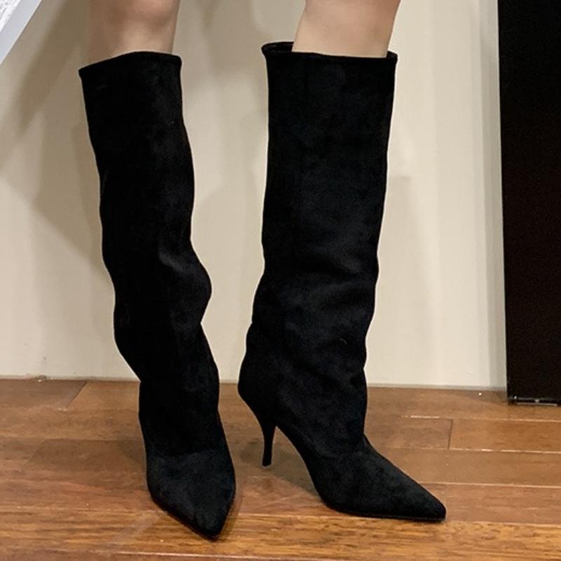 Fashion Fashion Vintage Thin Heels Women Knee High Boots Fashion Winter Sexy Pointed Toe Stripper Party Shoes Zapatos De Mujes