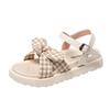 Sandals Women's 2025 Summer New Korean Version of Platform Plaid Bow Casual Versatile Comfortable Simple Beach Sandals