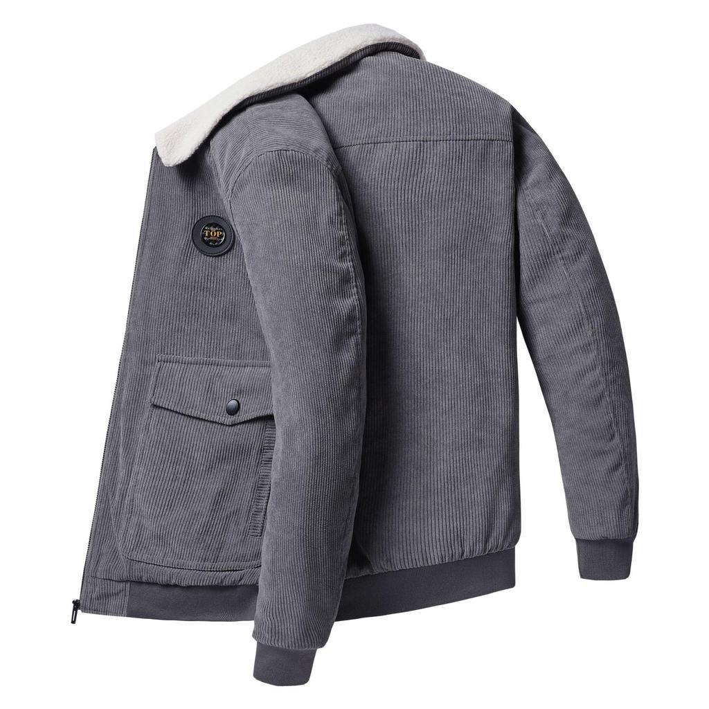 Chaqueta de pana de lana de cordero para hombre, chaqueta de invierno holgada y gruesa de terciopelo con solapa informal