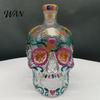 Day Of The Dead Decanter Gothic Skull Decanter, Hand Painted Glass Liquor Bottle with Floral Halloween Decor Design, 3D Carved Wine Dispenser for Home
