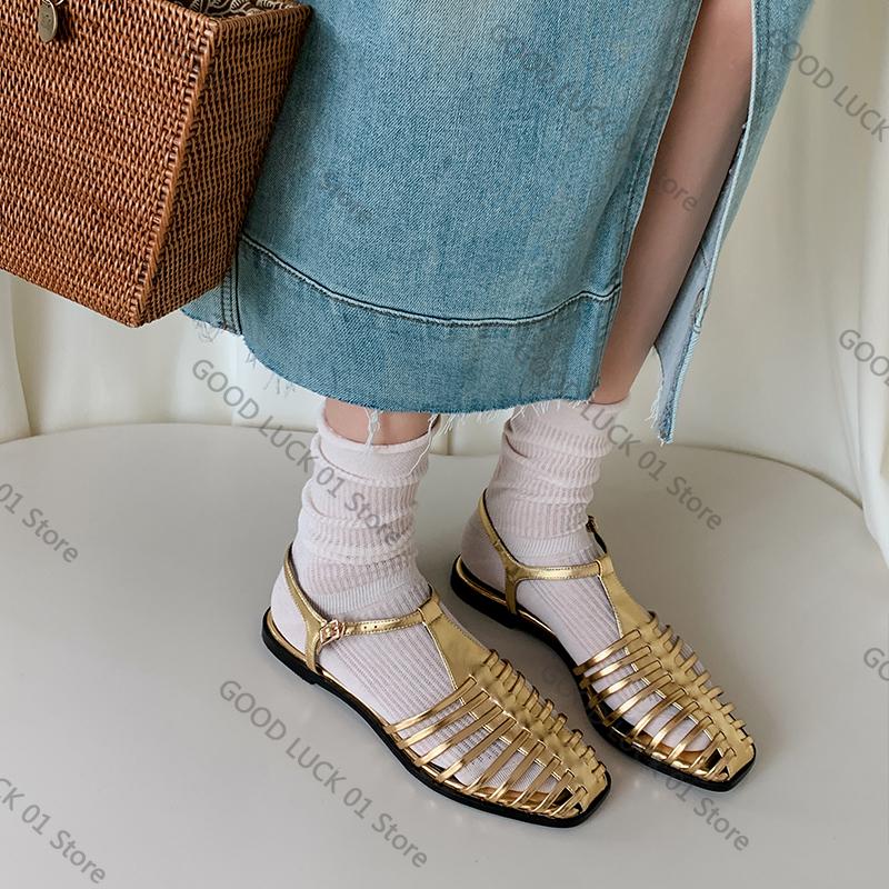 Fashion 2025 Size 34-43 Women Flats Sandals Fashion Summer Shoes Real Leather Casual Sexy Round Toe Party Daily Dress Sandals