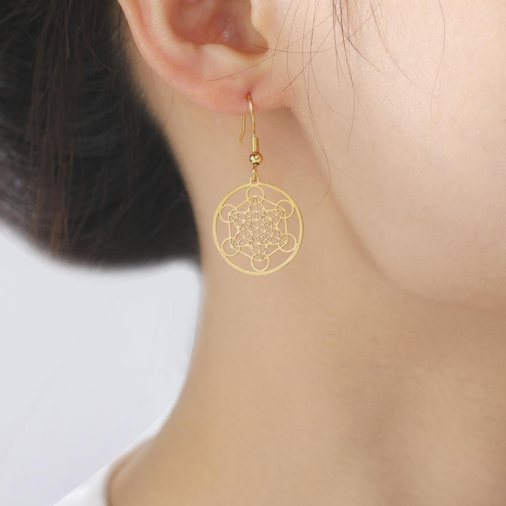 Archangel Metatron Geometric Earrings for Women Hollow Secret Geometry Charms Amulet Jewelry Drop Dangle Earrings Christmas Gift