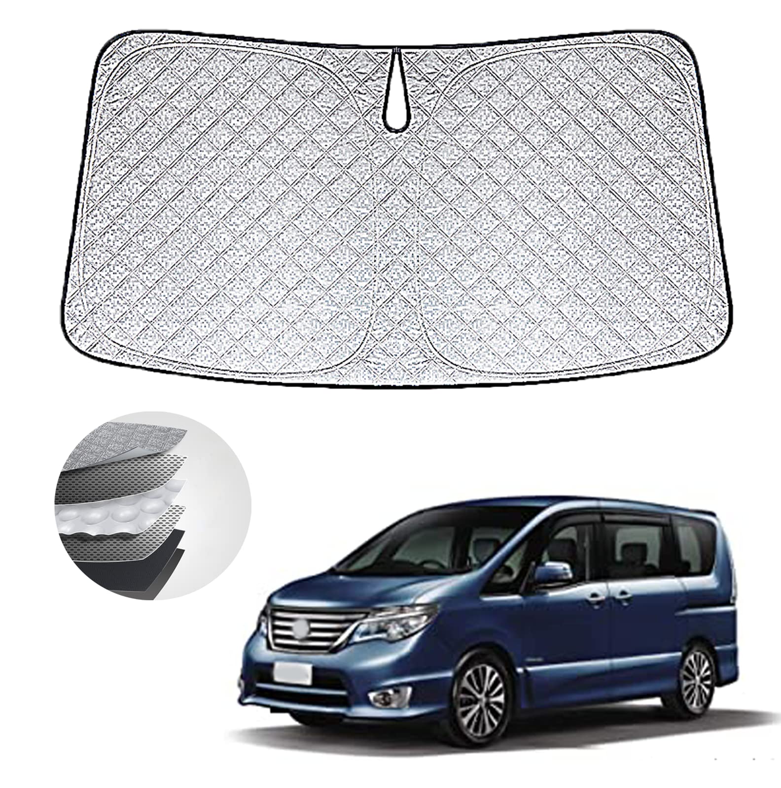 WAIROGA Front Sunshade for Nissan Serena C27 2016 UV sunburn deterioration easy installation with storage no suction cups Nissan Serena C27 August