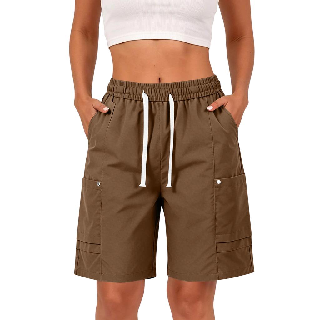 Unisex Summer Outdoor Casual Shorts Loose Fit Sportswear Five Inch Length Elastic Waistband with Drawstring and Multiple Pockets