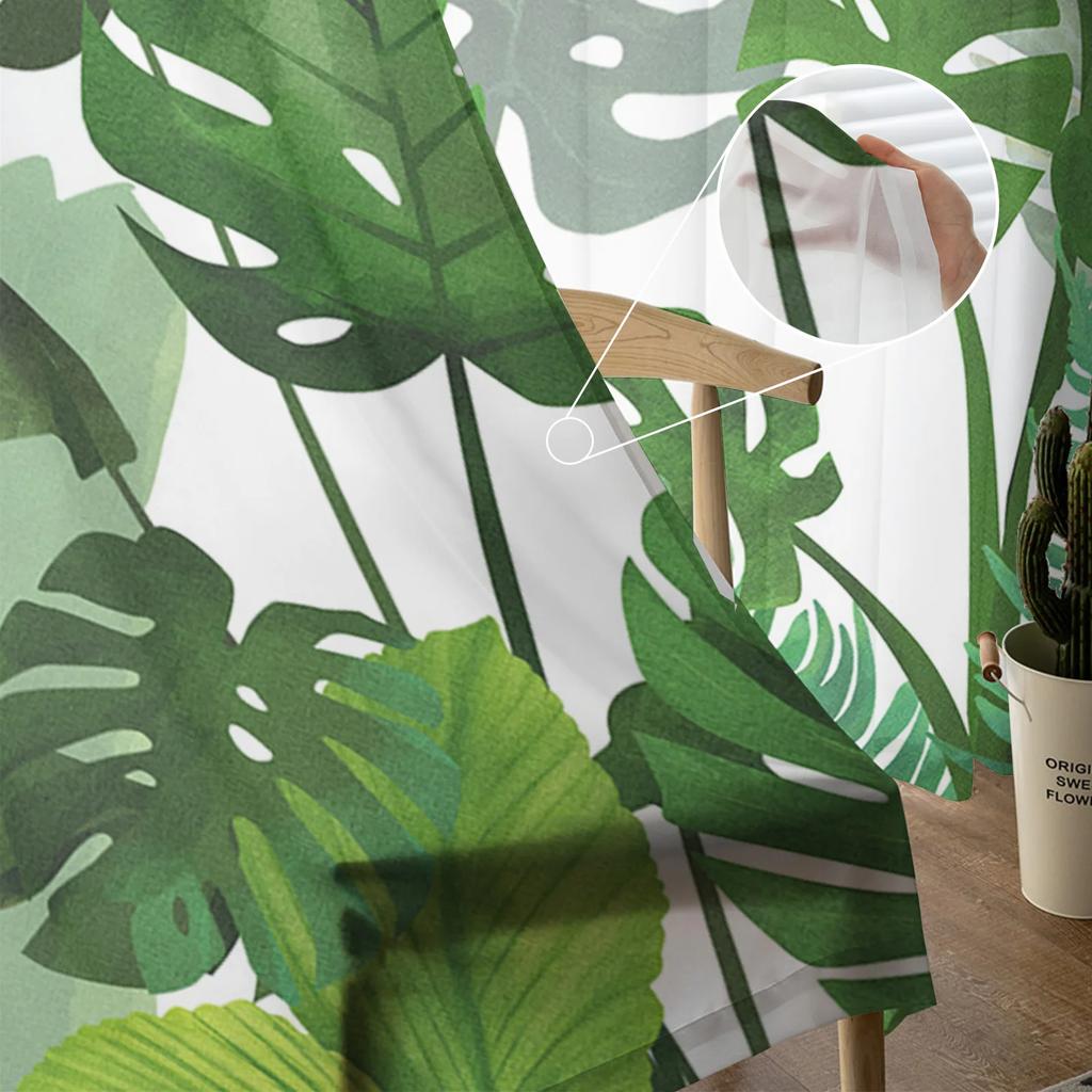 Luxury Tropical Plants Monstera Palm Leaves Curtains Living Room Printed Tulle Window Curtain Home Balcony Decor Drapes With Sheer Polyester Perfect