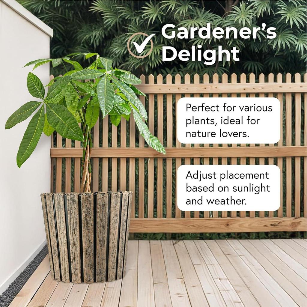 2 Pcs Wooden Texture 11 Inch Pots for Plants Balcony and Living Room | Flower Pots for Garden | Decorative Planters for Home Decor