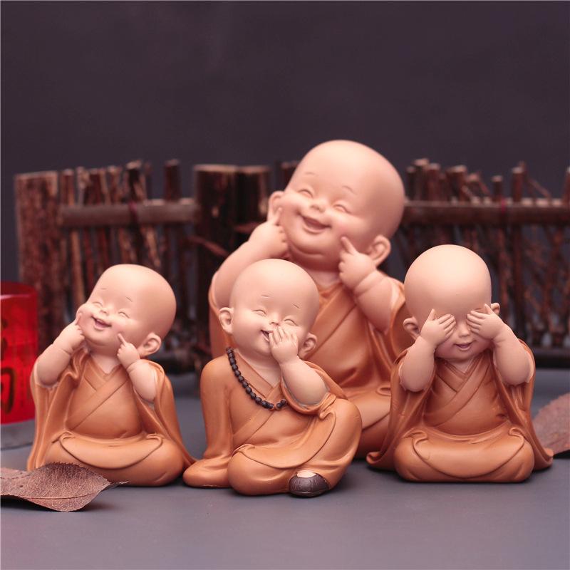 1PC Cute Small Monk Figurines Buddha Resin Crafts Desk Miniatures Ornaments Accessories Home Decor Car Decoration