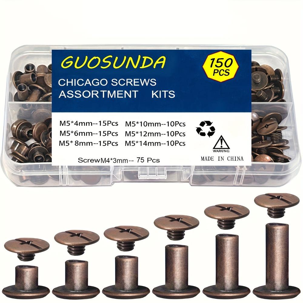 Round Flat Head Leather Rivets Metal Material Metal Screw Studs Chicago Screws Kit Bookbinding