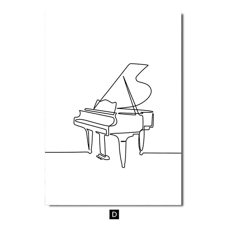 Modern Minimalist Line Musical Instrument Piano Guitar Drum Kit Note Music Poster Nordic Living Room Bedroom Wall Art Home Decor