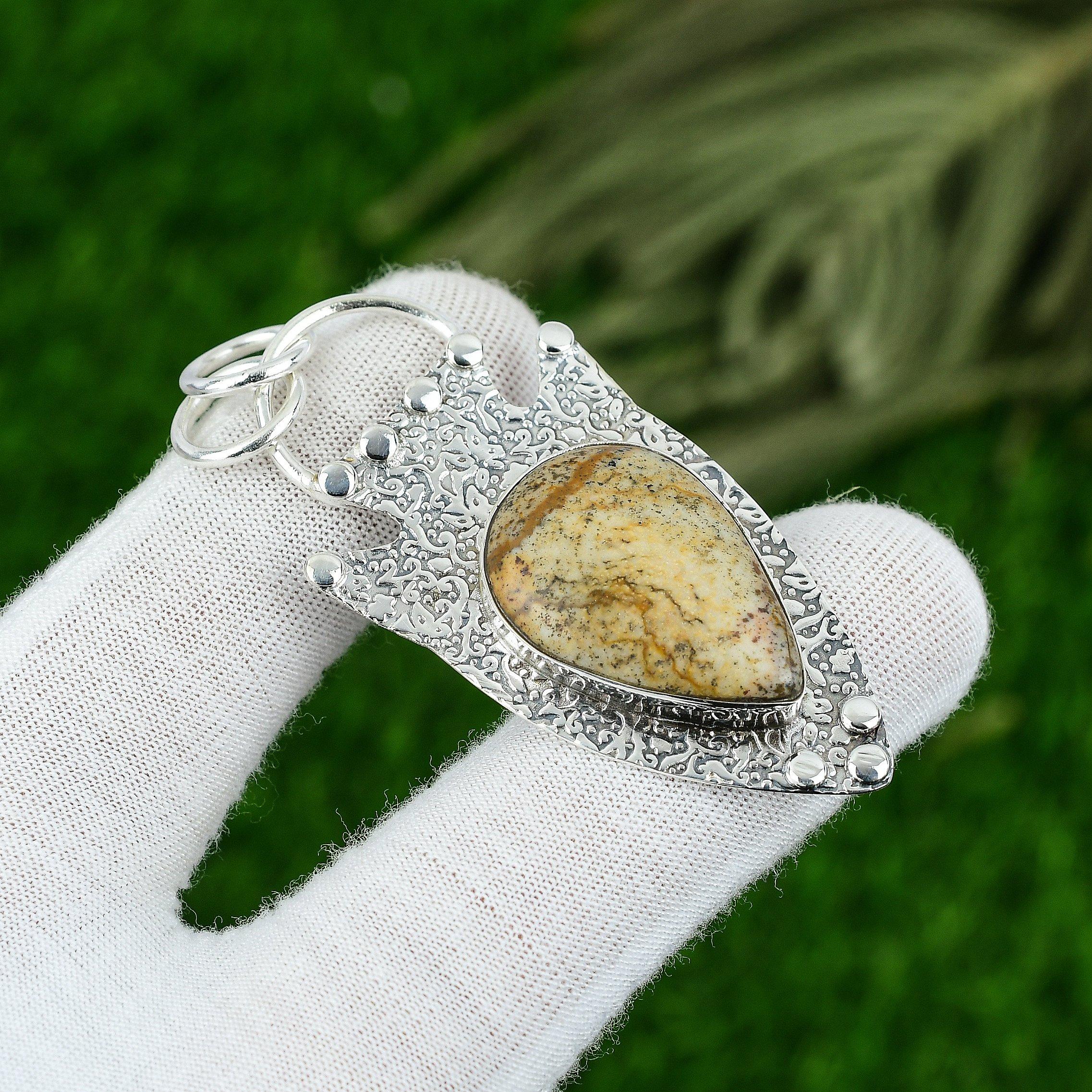 

Подарок на годовщину для нее Подвеска из натурального камня Яшма-картина 925 серебро