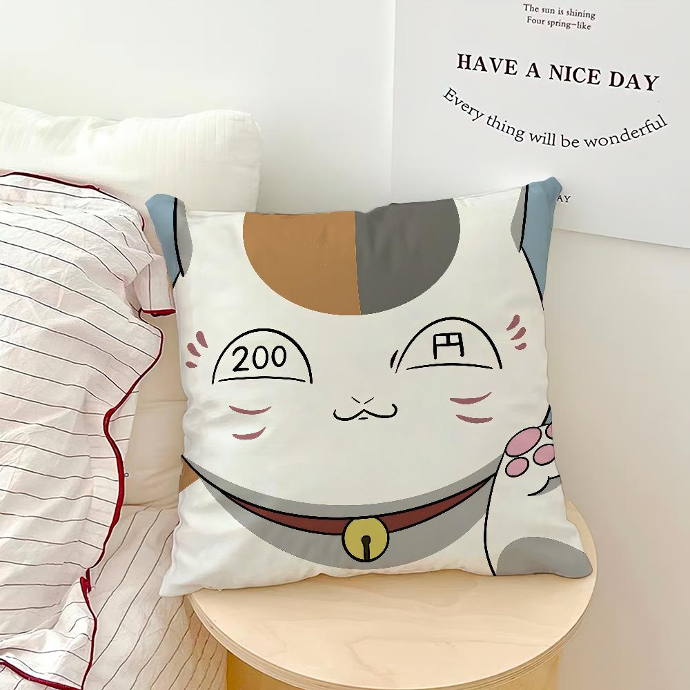 Kawaii Cute Cat Anime Sensei Cushion Cover N-Nyanko Soft Pillow Case for Sofa Living Room Home Office Decor Protective Covers