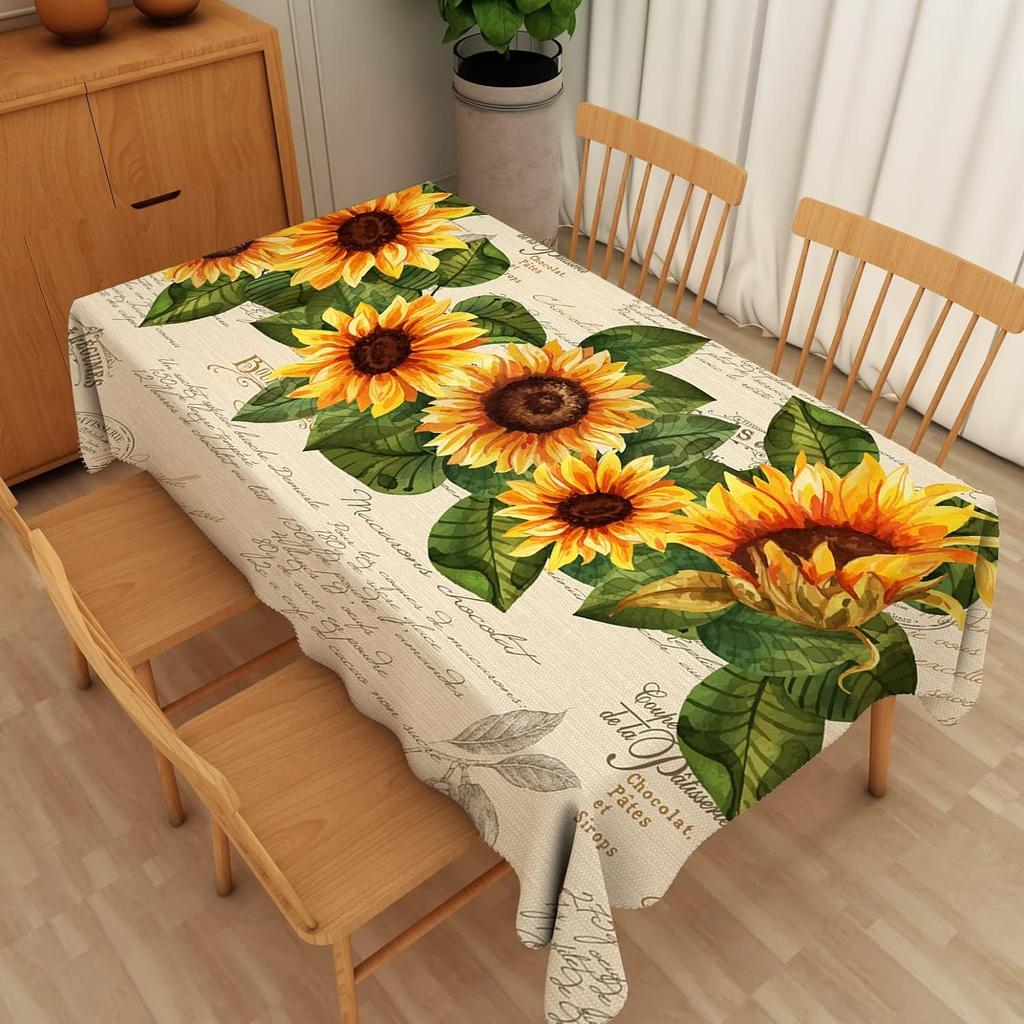 Sunflower Rectangle Tablecloths Yellow Flowers Leaves Printed Table Cloth For Farmhouse Holiday Wedding Party Dining Table Decor