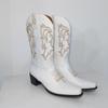 Fashion Pointed toe boots with embroidery, medium-heeled thick heels, large-size slip-on mid-calf western boots for women