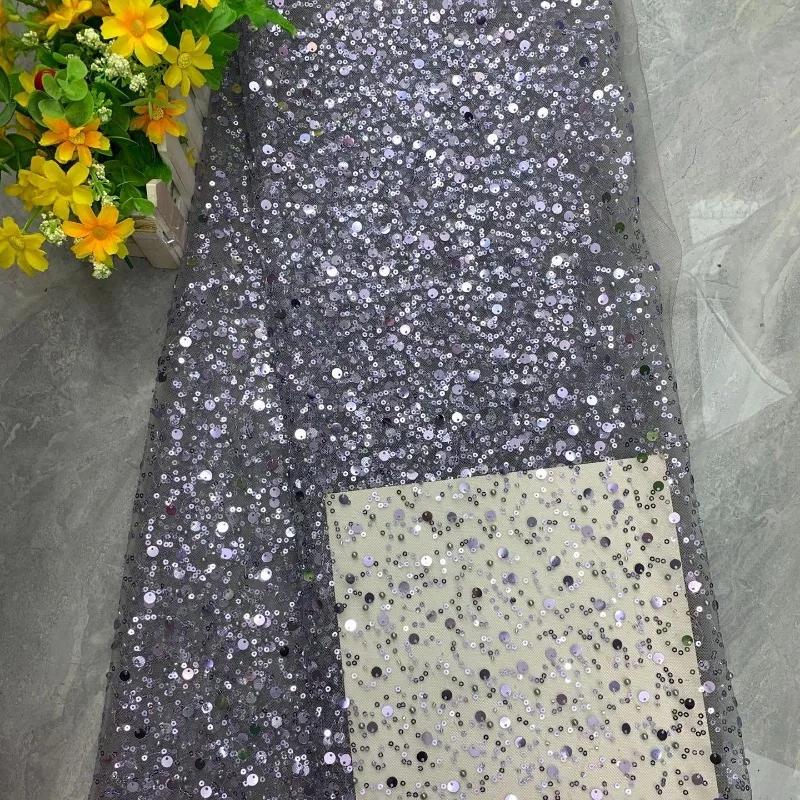 Luxury 3D Sequined Beaded Mesh Embroidered Lace Fabric Handmade Wedding Dress DIY Accessories Width 130cm 1Meter