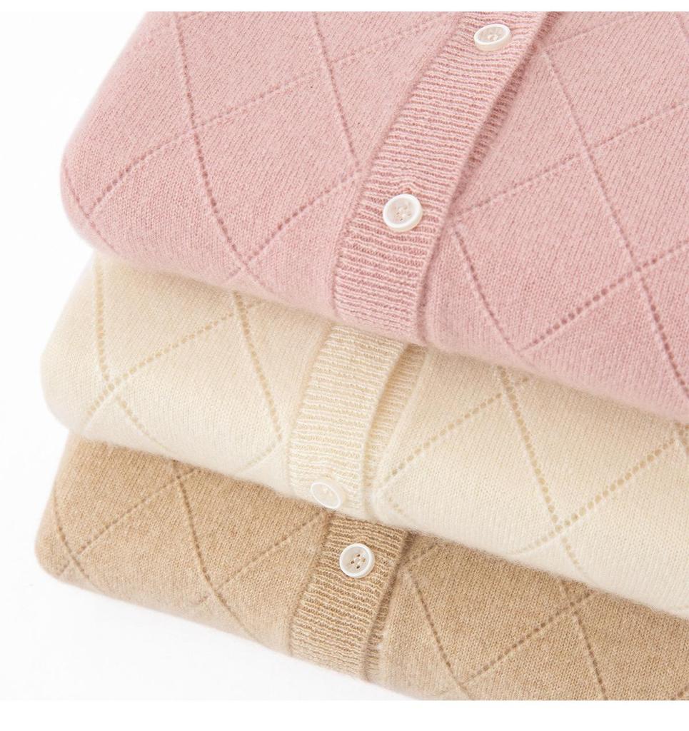 Women's 100% Wool Round Neck Cardigan - Autumn/Winter Versatile Short Sweater Coat