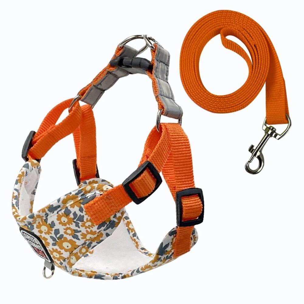 Reflective Dog Harness Leash Set Floral Pet Harness Vest Cat Chest Strap  Small Medium Dog Cat