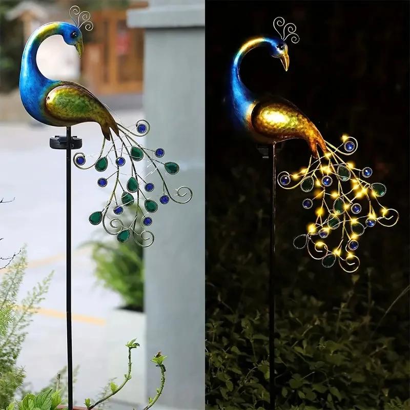 Metal Peacock Lawn Decor with Solar LED Lights Garden Ornament Outdoor Decor Landscape Decorative Sculpture