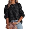 2026 Summer Women's Chiffon T-Shirt Floral Bubble Sleeve Fashionable Round Neck Loose Top
