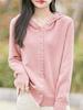 Women's Red Hooded Knit Cardigan - Autumn/Winter Fashion, Age-Reducing, Loose Slim Fit Sweater