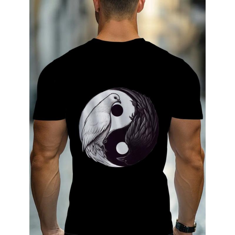 European Sizes Men'S Summer Casual Yin Yang Bird Print T-Shirt,  Lightweight And Breathable, Perfect for Outdoor Activities