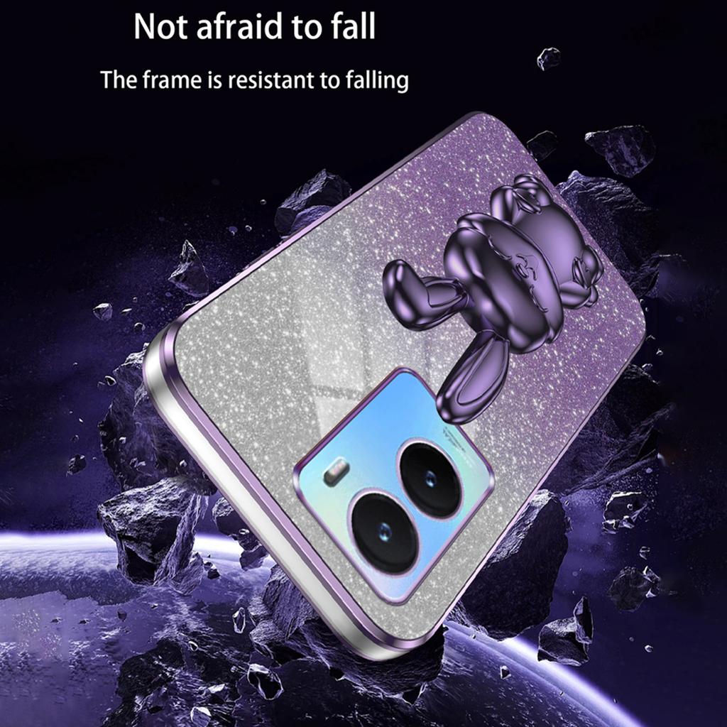For vivo Y35 5G Pull-Out Kickstand Phone Protective Case Cartoon Rabbit Decor Cover