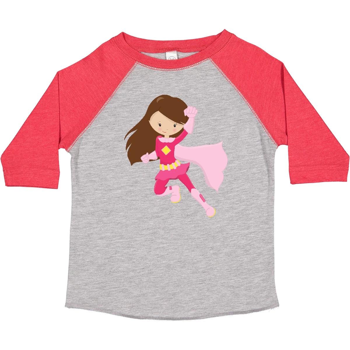 Inktastic Superhero Girl, Cute Girl, Brown Hair, Pink Cape Toddler kids boys T-Shirt Kid 100