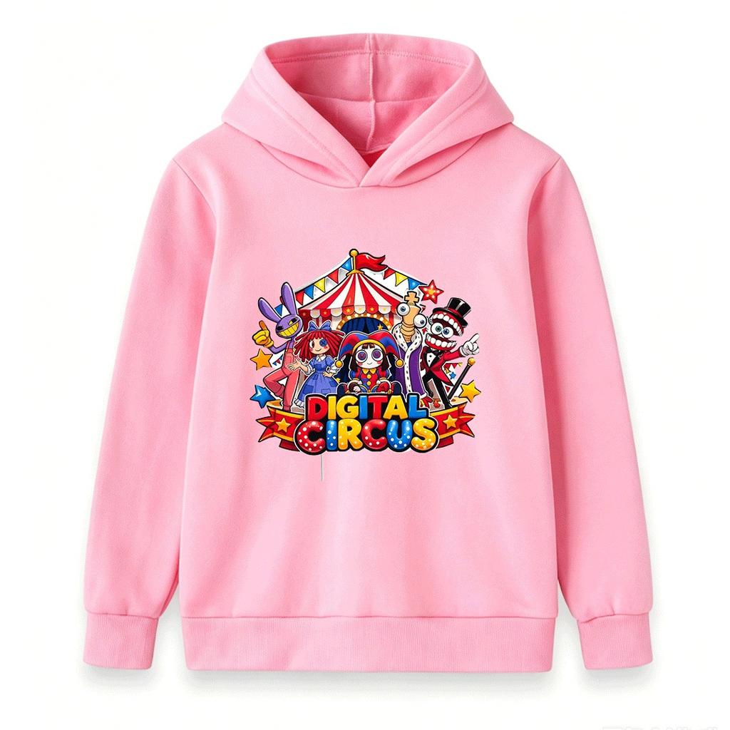 Kids Boys Girls Funny Circus Cartoon Print Hoodie Casual Long Sleeve Pullover Hooded Sweatshirt For Children Daily Wear