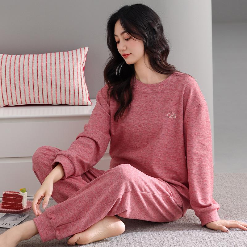 German Velvet Pajamas For Women'S Spring And Autumn Models, Warm And Thickened Long Sleeves Can Be Worn Outside, Loungewear, Thin Velvet Round Neck