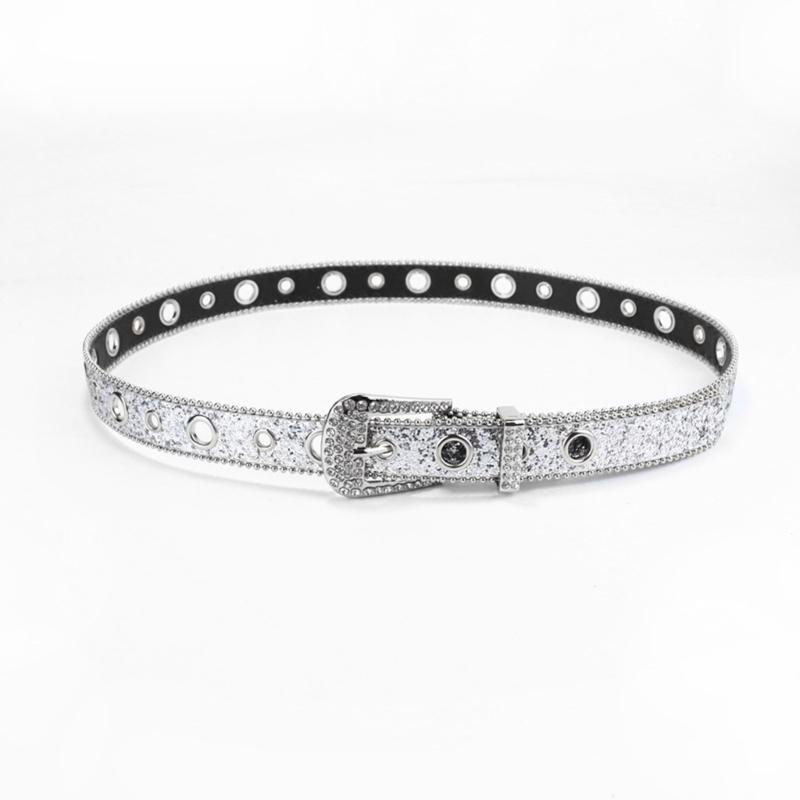 Teens Full Sequins Belt for Jeans Adjustable Pin Buckle Waist Belt Rhinestone Buckle Wide Waist Belt Ladies Skirt Belt