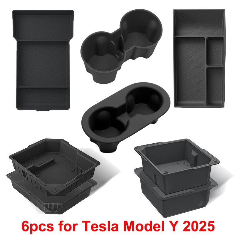 for Tesla New Model Y Juniper 2025 Center Console Storage Organizer Box Armrest Box Bottom Tray Cup Holder interior Accessories kdf3
