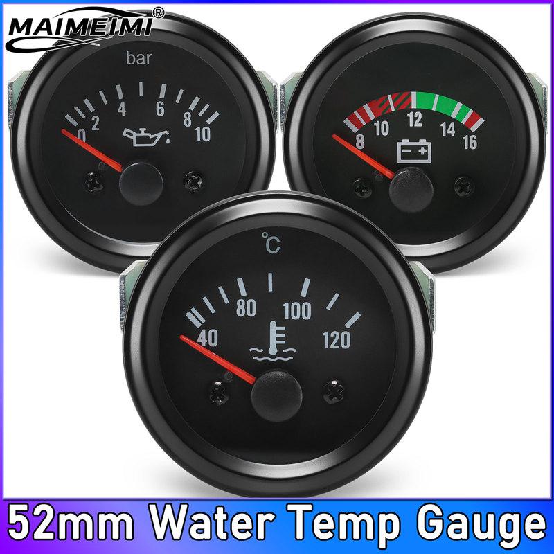 52MM Water Temperature Gauge 40-120Celsius Oil Temp , Voltmeter 12V 24V , Oil Pressure Gauge BAR For 12V Universal Vehicle