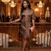 Short Sleeve Women's Dress Satin Silk Long Skirt Comfortable Lace Patchwork Dress Holiday