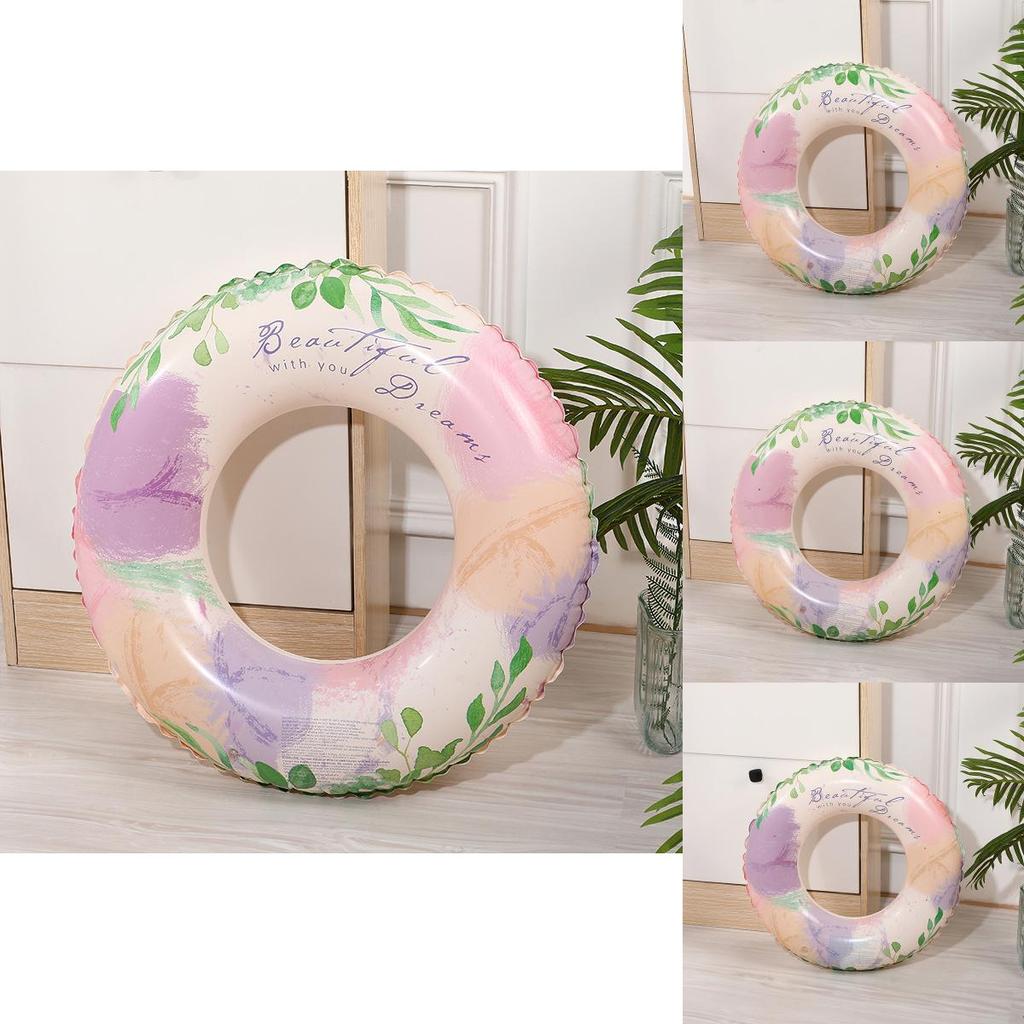Hot Selling Classical Natural Floral Print Pink Thick Pvc Inflatable Swim Ring Pool Safety Ring Wholesale 60 70 80 90