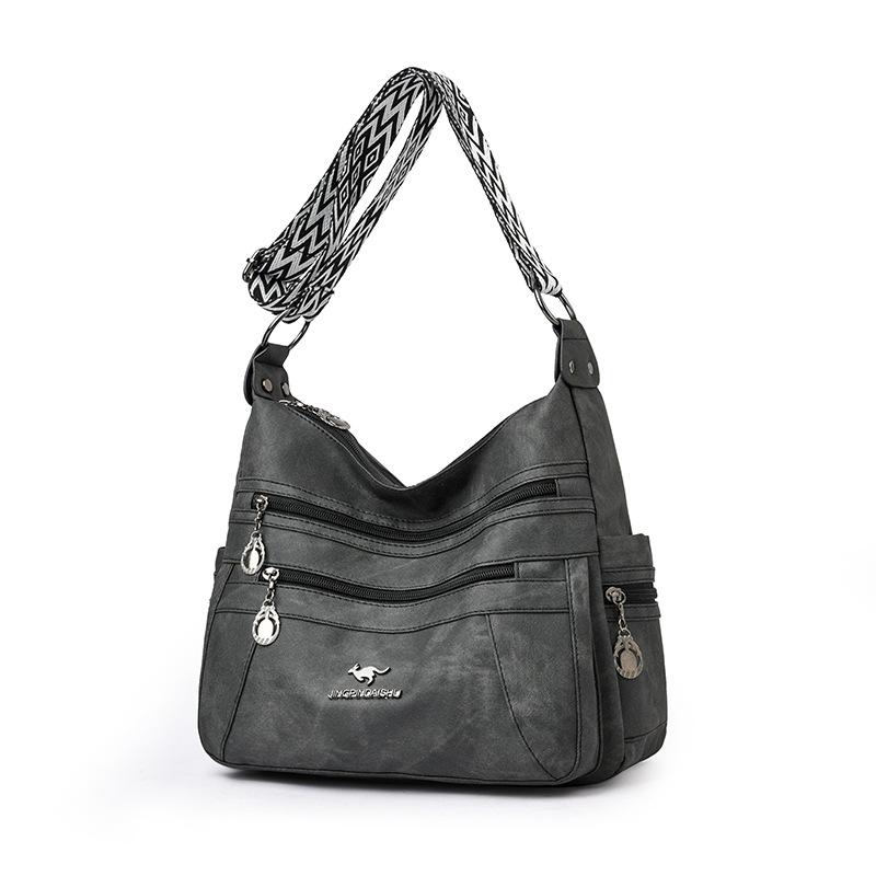 

Simple texture soft leather women s bag multi-functional shoulder bag Kangaroo messenger bag women s large-capacity multi-layer handbag чорний