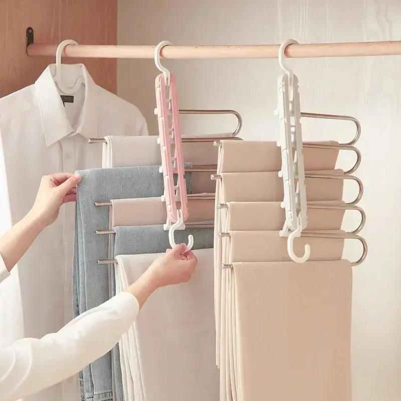 1 Pcs Non-slip Pants Telescopic Storage Household Multifunctional Folding Pants Rack Wardrobe Stainless Steel Hanger