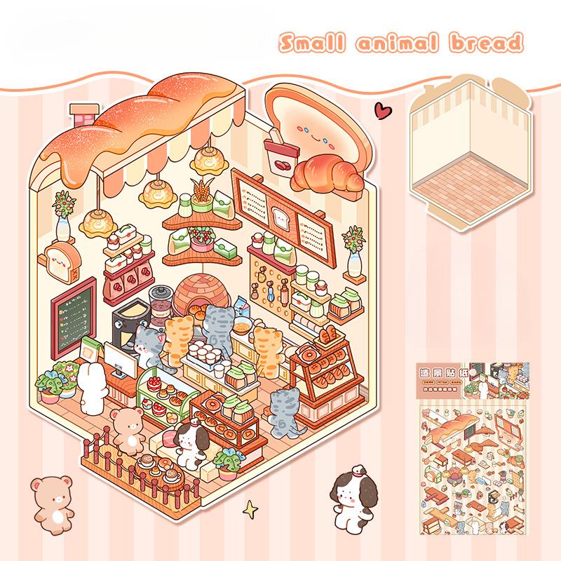 Cartoon Miniature Scene 3D Stickers Retro DIY  PET Landscape Stickers Decompression Korean Stationery Scrapbooking Posters