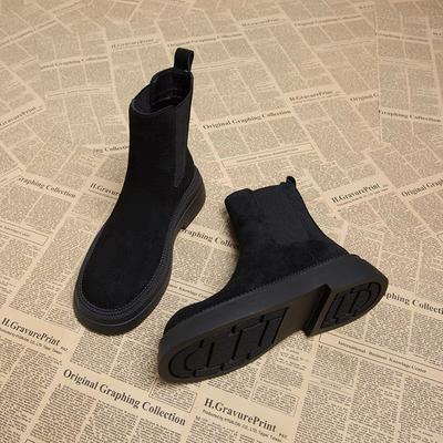 Früher Herbst Wildleder Retro Koreanische flache Damenschuhe 2025 Herbst und Winter Mode Super angesagte dicksohlige Chelsea Ausländischer Stil kleine kurze Stiefel
