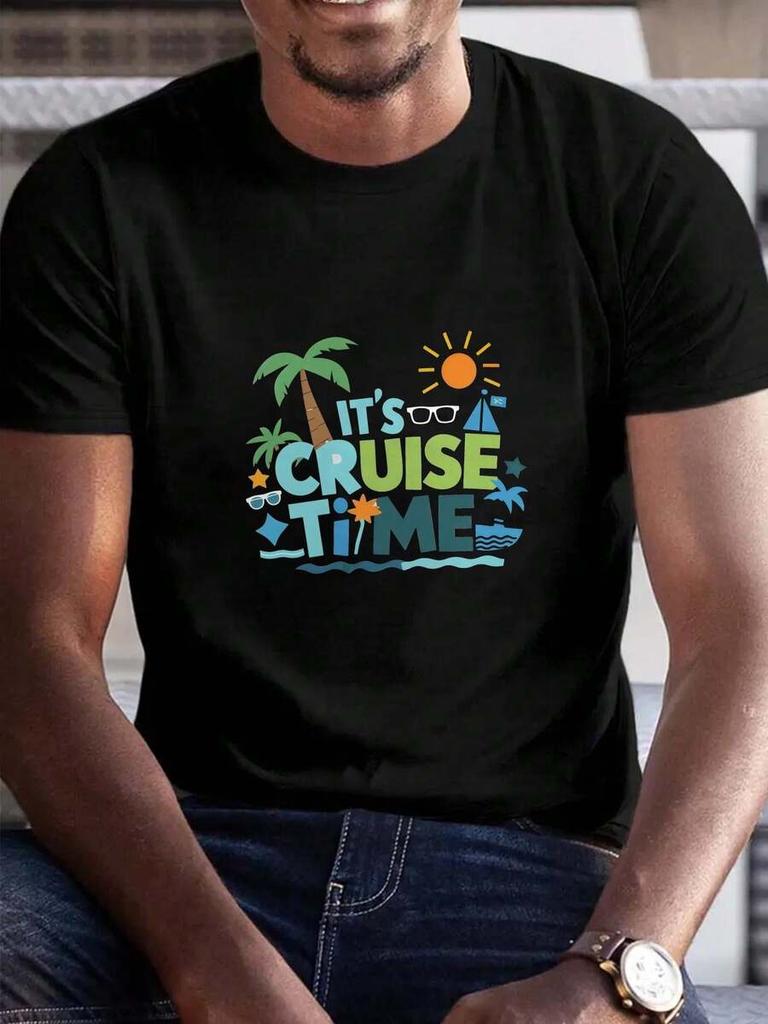 Unisex's Cruise Black T - Shirt, "It's Cruise Time" Vacation Graphic Print