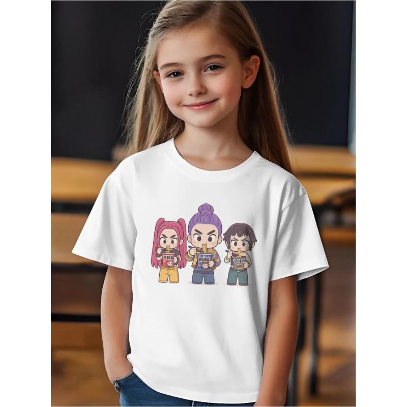 

Винтажная футболка с принтом KPop Demon Hunters, аниме, футболка с коротким рукавом, летняя рубашка для девочки и мальчика, повседневные топы, одежда с круглым вырезом 150