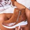 Low-top Shoes for Warmth, Round-toed Wedge Heels with Side Zippers, Women's Boots, Thick-soled Snow Boots