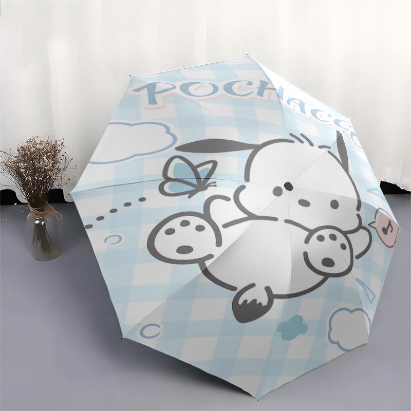 Blue Grid Pochacco Automatic Open/CloseCartoon Umbrella-CuteUmbrella with Cute Design, Portable 3-Fold Compact Umbrella for Men & Women, Valentine's D