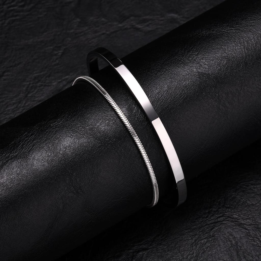 2 stuks Heren Kettingarmbanden, Roestvrij Staal Manchet Bangle Armband, Casual Sieraden Set voor Echtgenoot Vader
