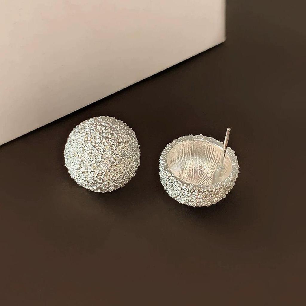 Frosted Granular Round Stud Earrings - 2025 Light Luxury Style