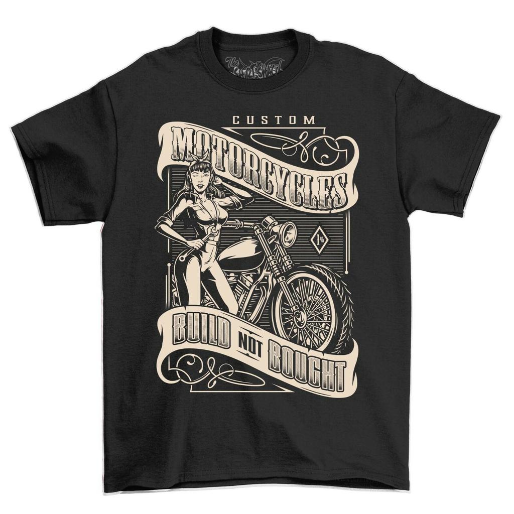Pin Up Girl Custom Motorcycle T-Shirt Mens Womens Tees Top Custom Motorbike Men's Short Sleeve Tshirt